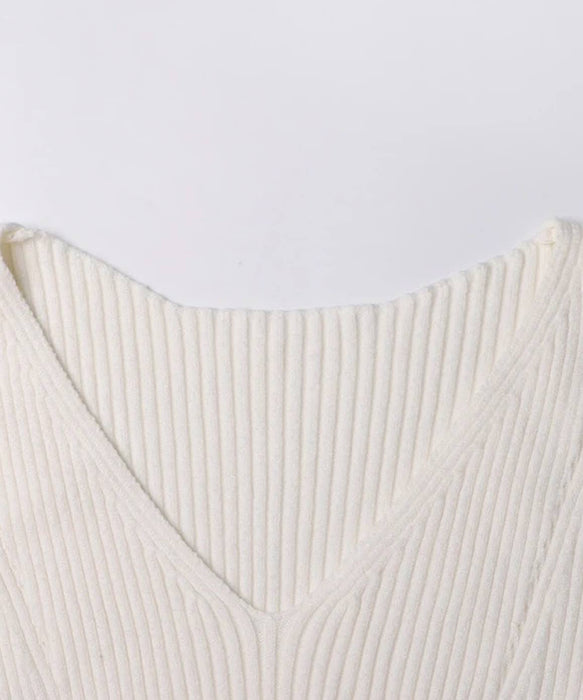 Frill Open Sleeve Midi Knit Dress - BEYAZURA.COM