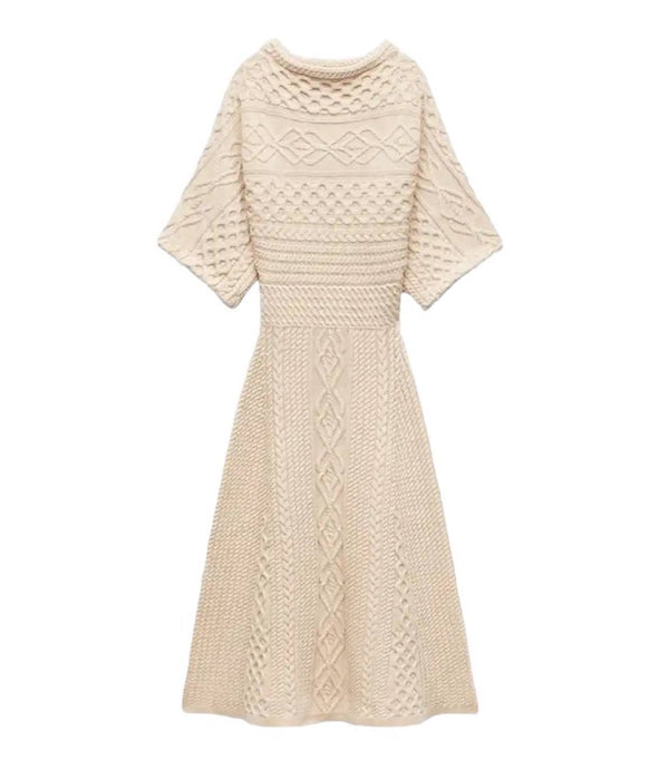 Ethnic Pattern Half Sleeve Knitted Dress - BEYAZURA.COM