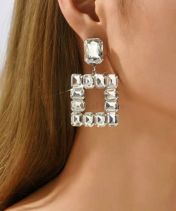 Sparkly Crystal Squre Earrings In White