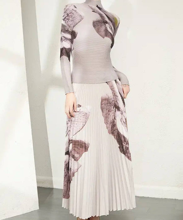 Printed Long Sleeve With Long Skirt Set In Gray