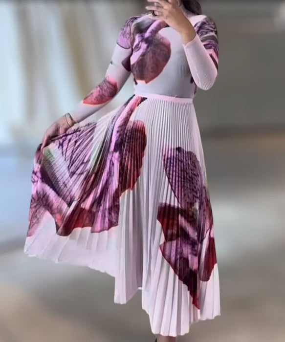 Printed Long Sleeve With Long Skirt Set - BEYAZURA.COM