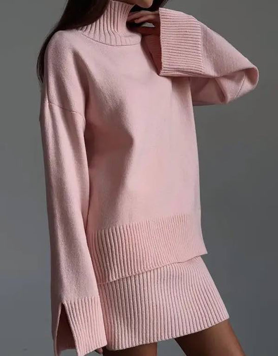 Turtleneck Sweater And Skirt Knit Set