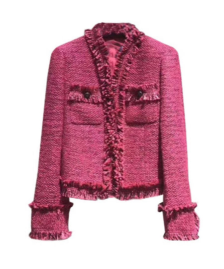 Pink Lightweight Tweed Blazer With Raw Edges - BEYAZURA.COM