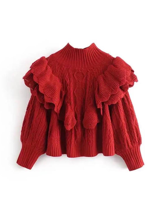 Knit Jumper Red Frilly Jumper Red Knitted Ruffle Jumper Dress With