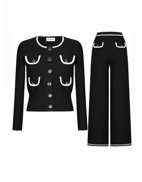 Color Blocked Knitted Sweater With Long Pants