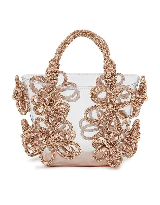 Crystal Floral Transparent Handbag - BEYAZURA.COM