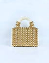 Gold And White Beaded Mini Tote Bag - BEYAZURA.COM
