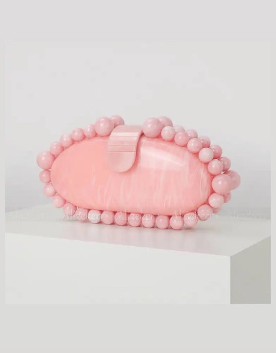 Oval Beaded Small Summer Clutch - BEYAZURA.COM