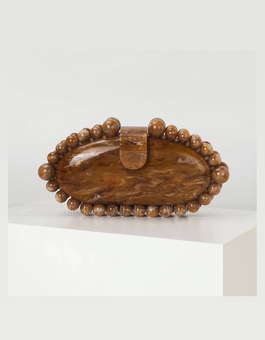 Oval Beaded Small Summer Clutch - BEYAZURA.COM