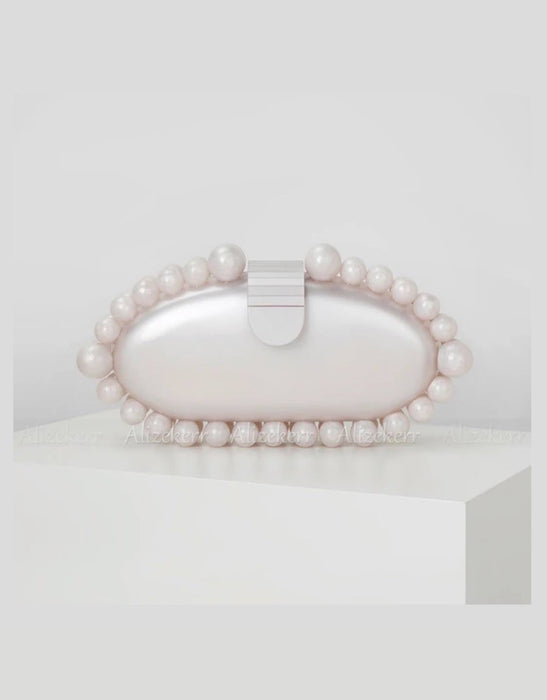 Oval Beaded Small Summer Clutch - BEYAZURA.COM