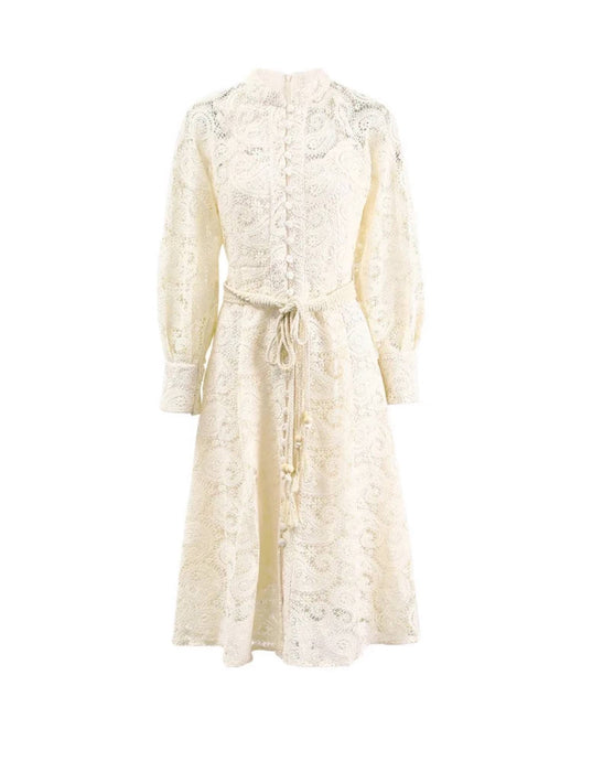 Beige Button Down Lace Midi Dress Beyazura.com Beige Button Down Lace Midi Dress Beyazura.com