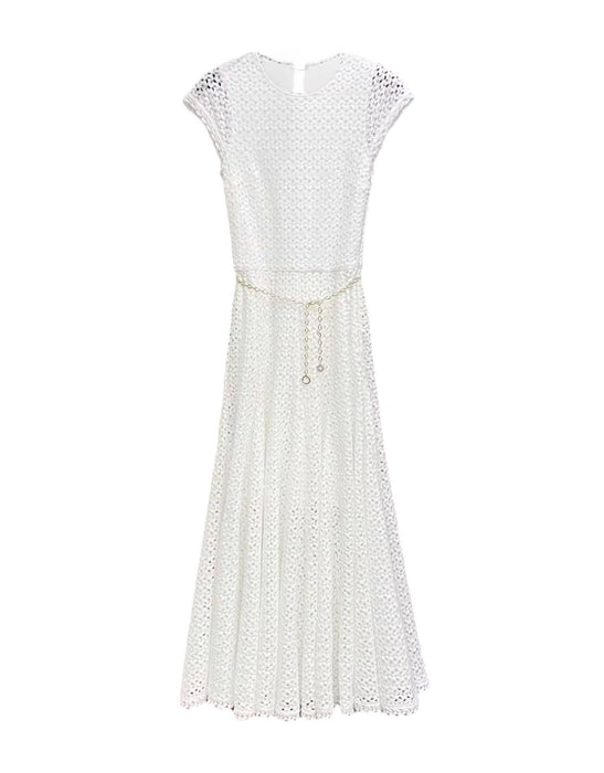 White Crochet Long Knit Dress