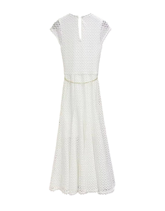 White Crochet Long Knit Dress