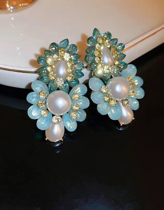 Flower Dangle Blue Earrings - BEYAZURA.COM