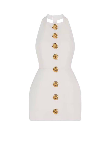 Backless Golden Blossom Trim Mini Dress - BEYAZURA.COM