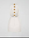 Backless Golden Blossom Trim Mini Dress - BEYAZURA.COM