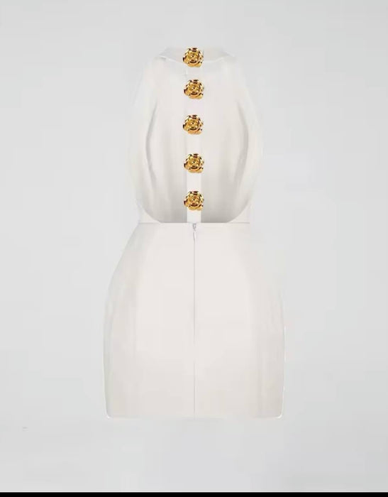 Backless Golden Blossom Trim Mini Dress - BEYAZURA.COM