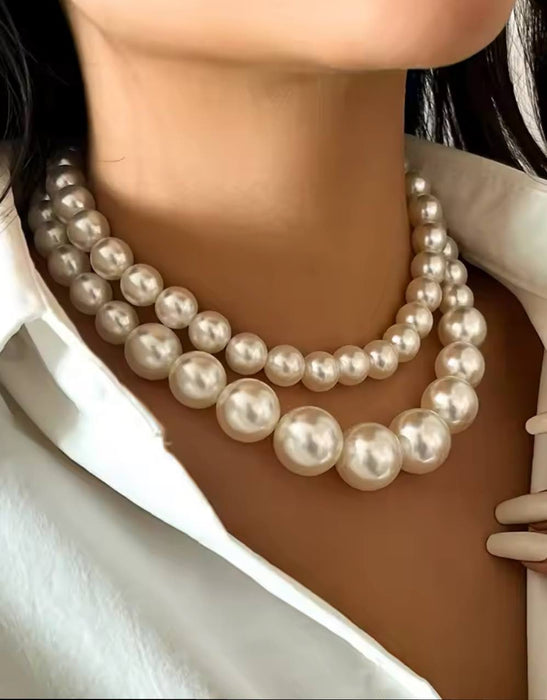 Double Pearl Short Necklace - BEYAZURA.COM