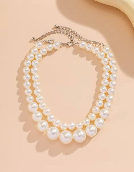 Double Pearl Short Necklace - BEYAZURA.COM