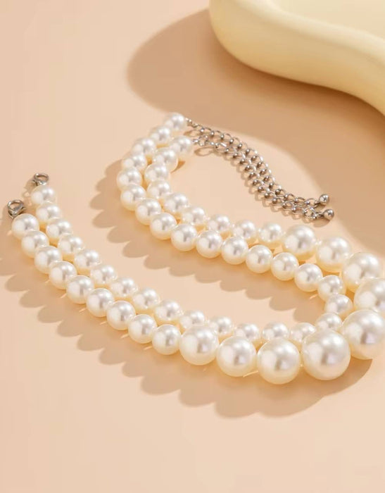 Double Pearl Short Necklace - BEYAZURA.COM