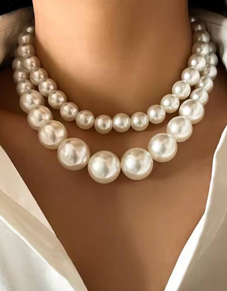 Double Pearl Short Necklace - BEYAZURA.COM