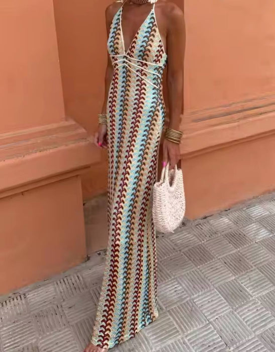 Colorful Crochet Long Dress - BEYAZURA.COM