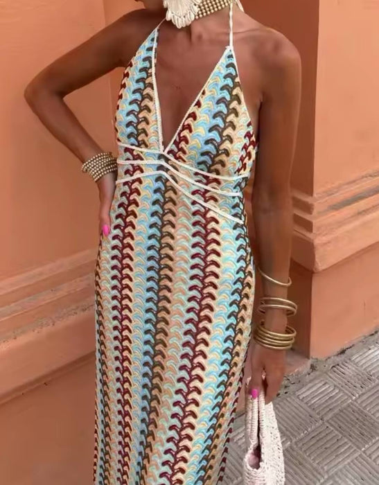 Colorful Crochet Long Dress - BEYAZURA.COM