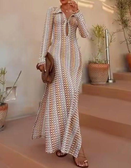 Multi Color Crochet Long Sleeve Dress - BEYAZURA.COM