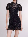 Black Sequin Embroidery Mini Dress - BEYAZURA.COM