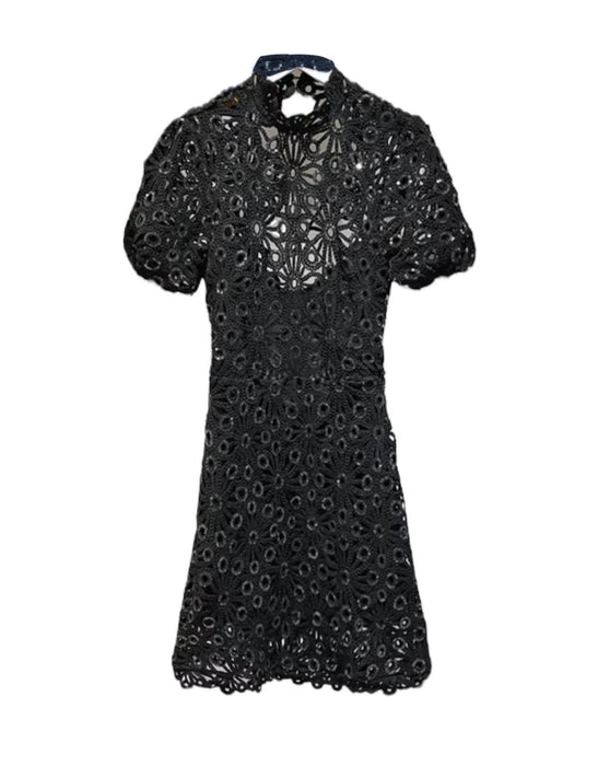 Black Sequin Embroidery Mini Dress - BEYAZURA.COM