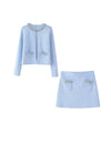 Light Blue Crystallized Knitted Skirt Cardigan Set - BEYAZURA.COM