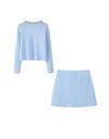 Light Blue Crystallized Knitted Skirt Cardigan Set - BEYAZURA.COM