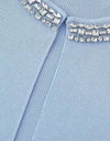 Light Blue Crystallized Knitted Skirt Cardigan Set - BEYAZURA.COM