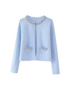 Light Blue Crystallized Knitted Skirt Cardigan Set - BEYAZURA.COM