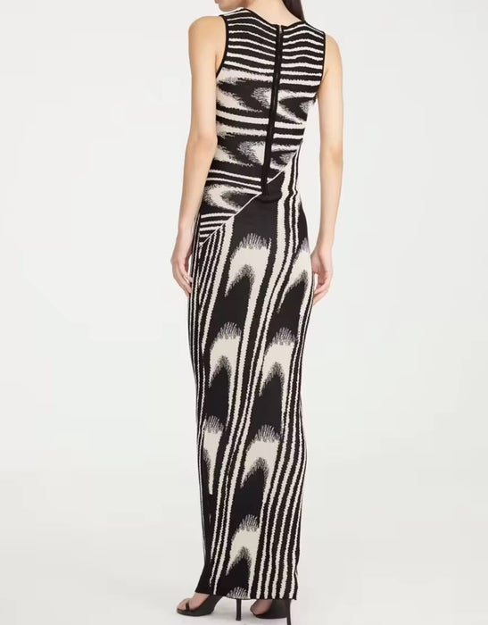 Abstract Pattern Knit Long Dress - BEYAZURA.COM