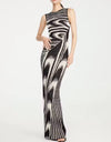 Abstract Pattern Knit Long Dress - BEYAZURA.COM