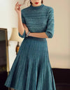 Elegant Knitted Midi Skirt And Long Sleeve Top Set - BEYAZURA.COM