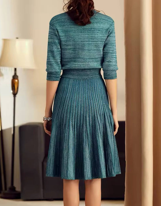 Elegant Knitted Midi Skirt And Long Sleeve Top Set - BEYAZURA.COM