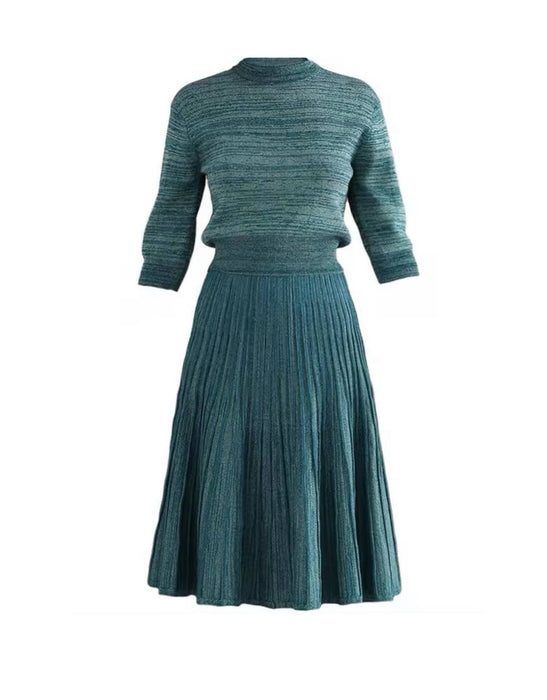 Elegant Knitted Midi Skirt And Long Sleeve Top Set - BEYAZURA.COM