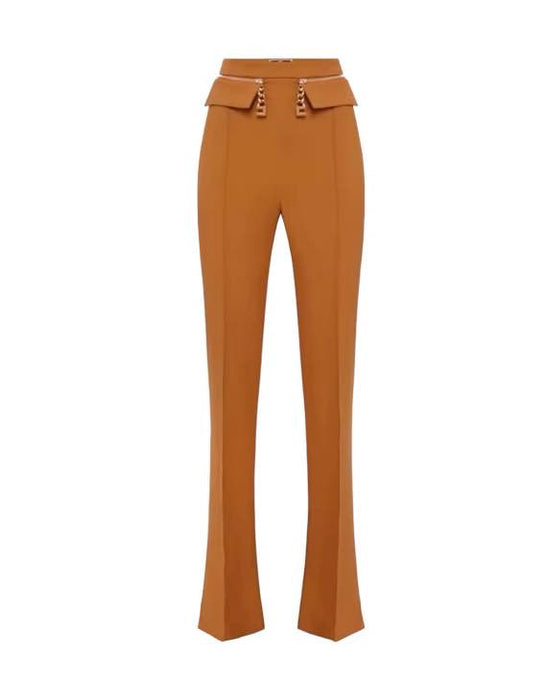 High Waisted Flared Trousers With Chains - BEYAZURA.COM