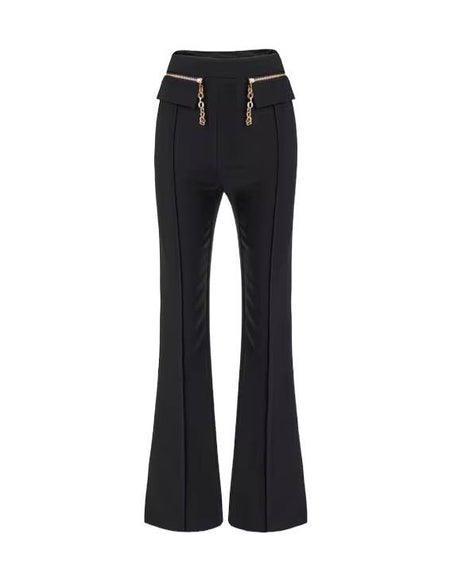 High Waisted Flared Trousers With Chains - BEYAZURA.COM