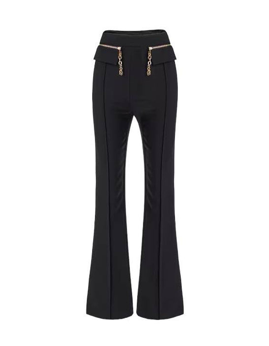 High Waisted Flared Trousers With Chains - BEYAZURA.COM