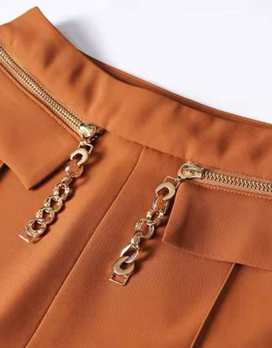 High Waisted Flared Trousers With Chains - BEYAZURA.COM