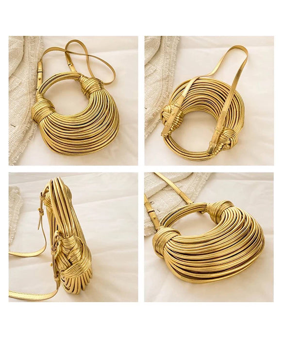 Noodle Rope Knotted Hobo Handbag In Gold - BEYAZURA.COM