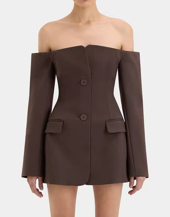 Sexy Off Shoulder Blazer Dress - BEYAZURA.COM