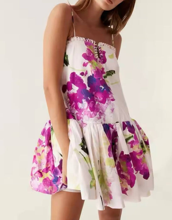 Loose Flared Ruffle Short Dress - BEYAZURA.COM