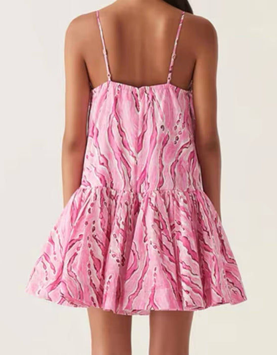 Loose Flared Ruffle Short Dress - BEYAZURA.COM