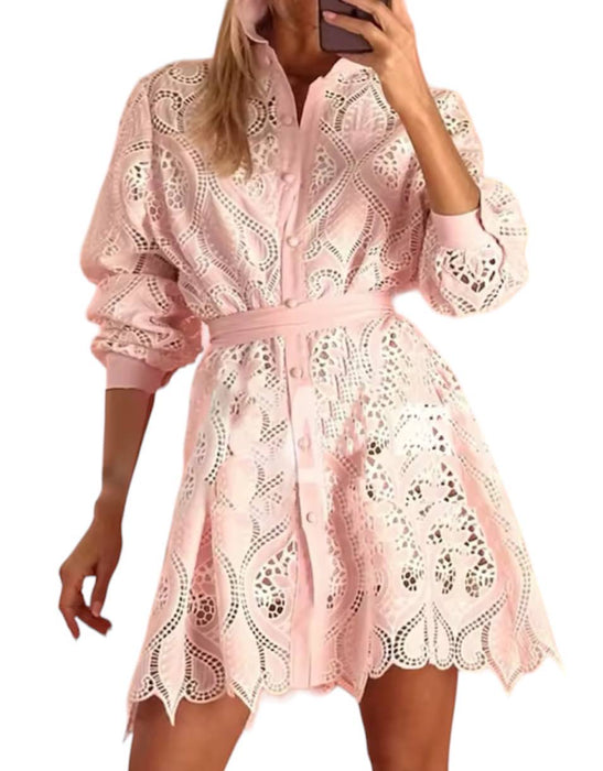 

Lace Short Shirt Dress - BEYAZURA.COM