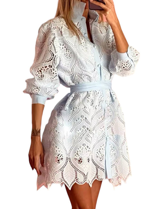 

Lace Short Shirt Dress - BEYAZURA.COM