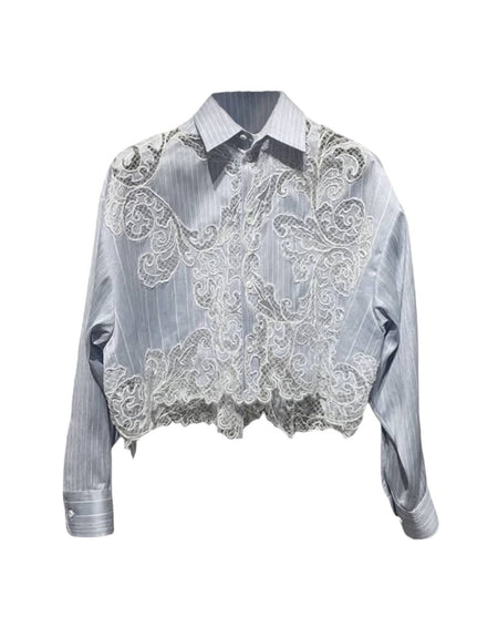 Blue Laced Cropped Shirt - BEYAZURA.COM
